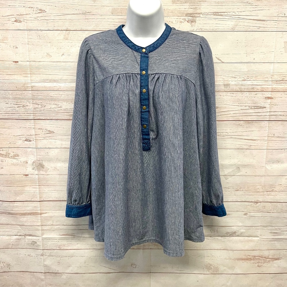 Anthropologie postage stamp blue denim color peasant blouse